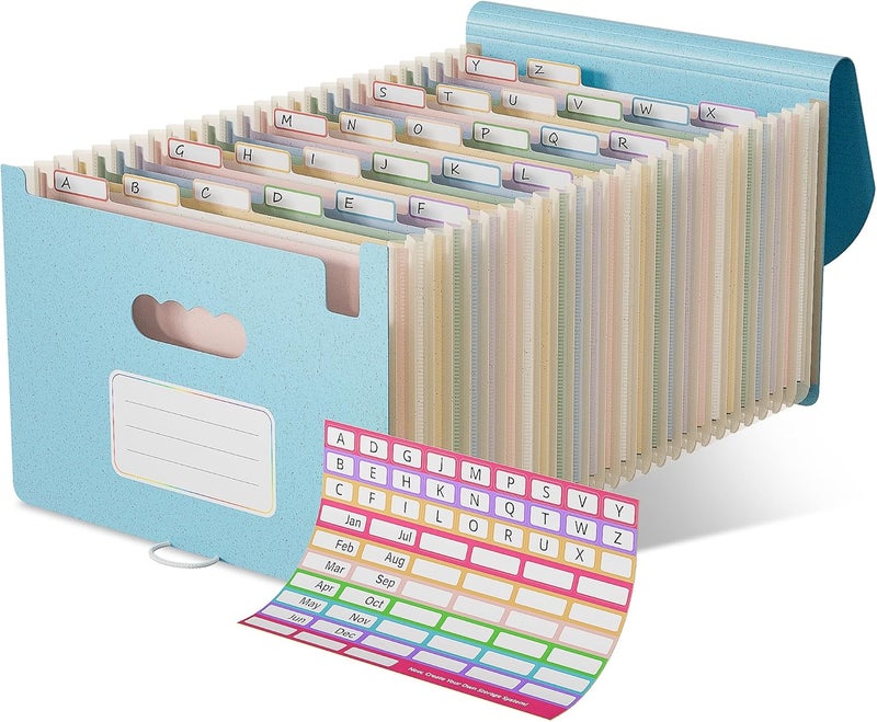 EcoStash Accordion File Organizer, 26 Pockets Wheat Straw Expanding File Folder, Monthly Bill Receipt Organizer, A-Z Tabs, 100% BPA Free, Return to Nature, Healthy Living, Letter/A4 Size - Sky Blue - Image 1